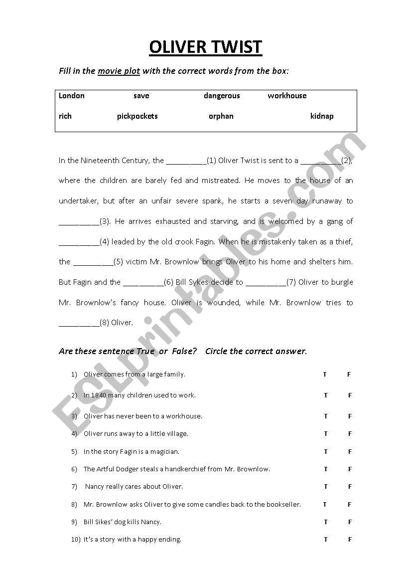 OLIVER TWIST worksheet