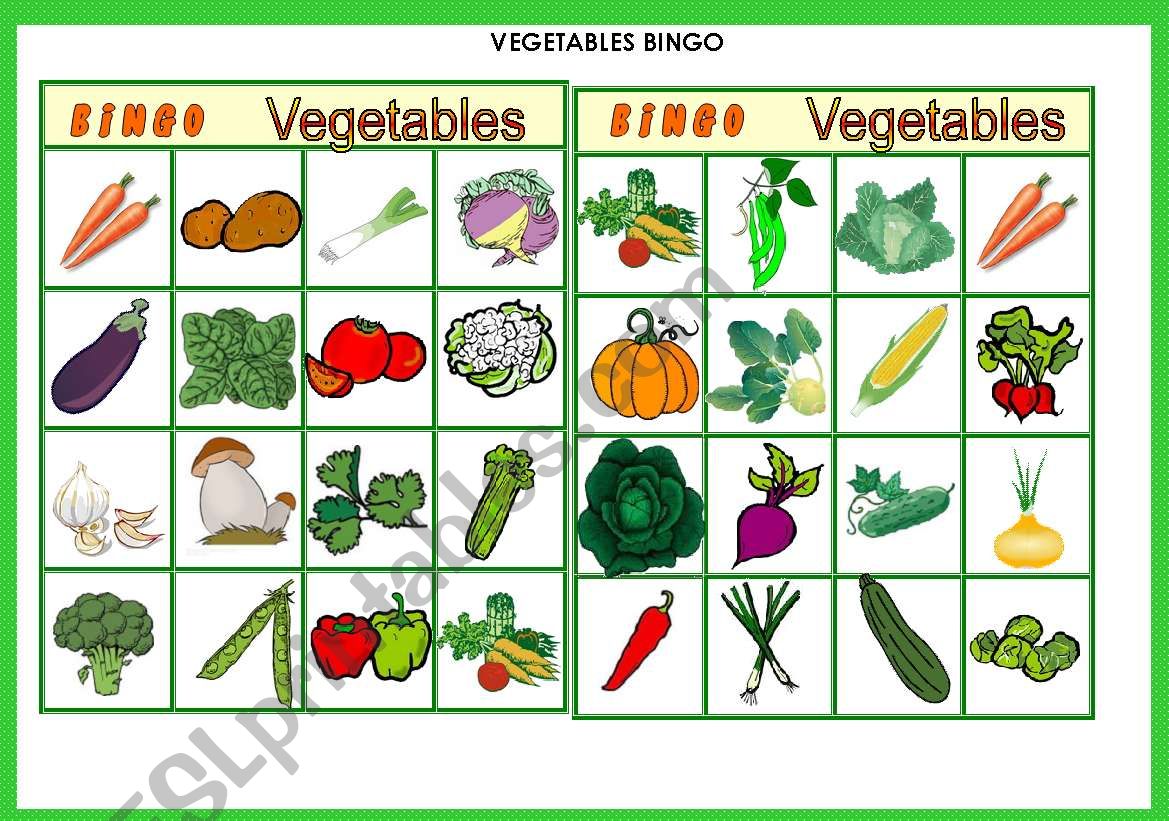 Vegetables BINGO * 10 cards * Fully editable