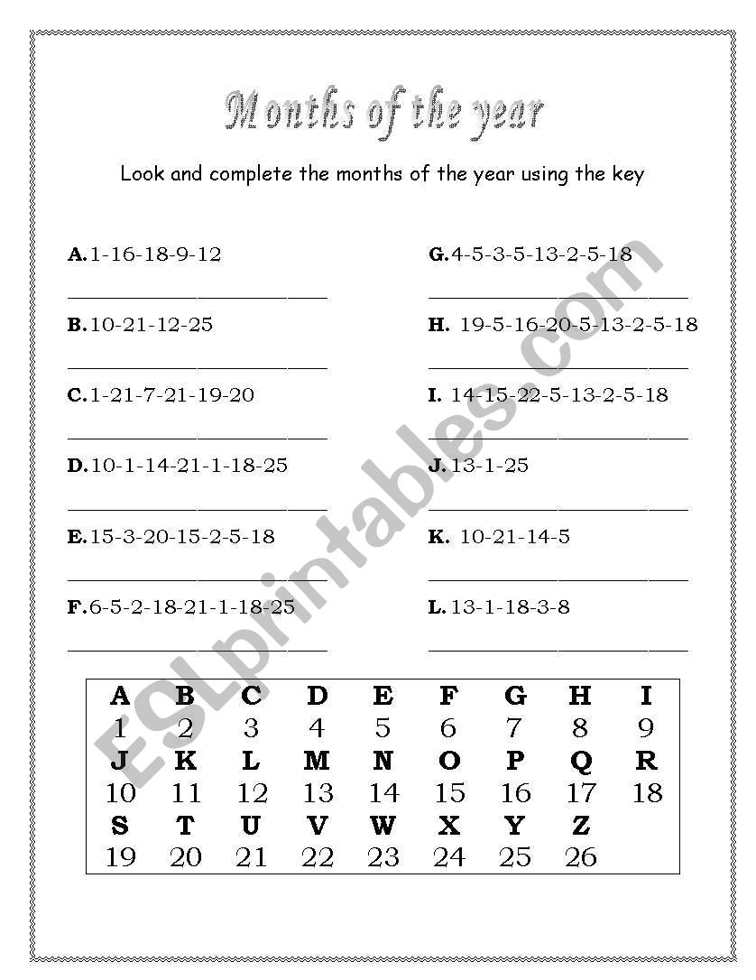 Months of the year worksheet