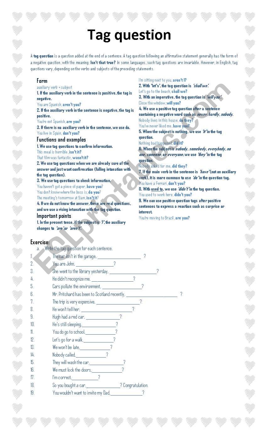 TAG QUESTION worksheet