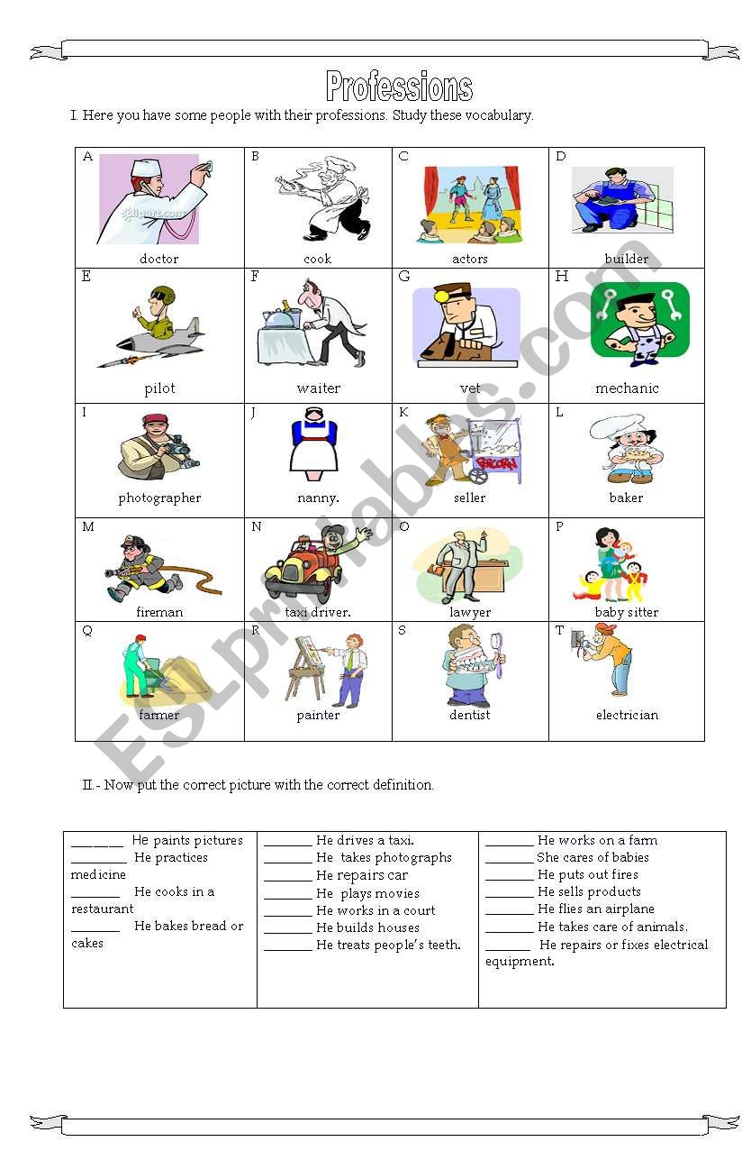 Jobs & Professions Worksheet worksheet