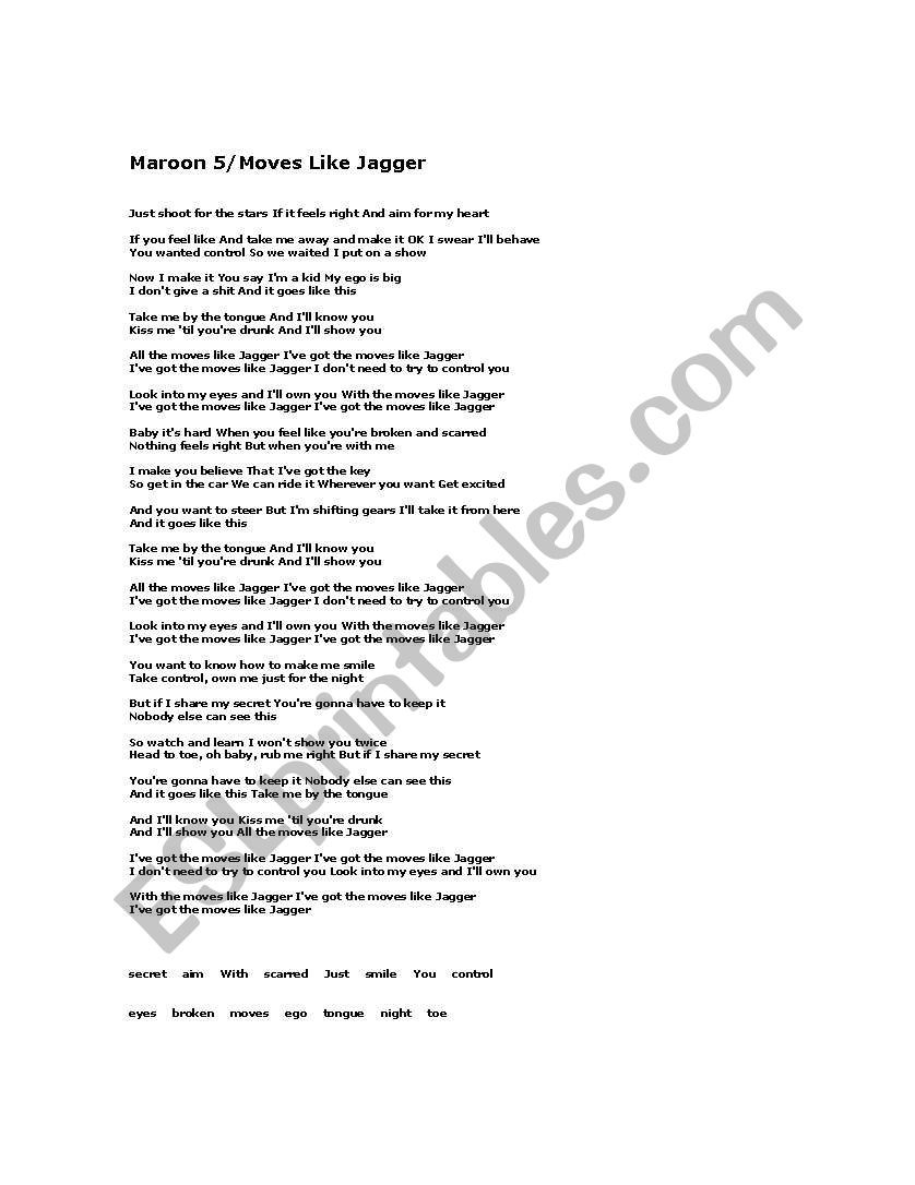 Maroon 5/Moves Like Jagger Song Worksheet