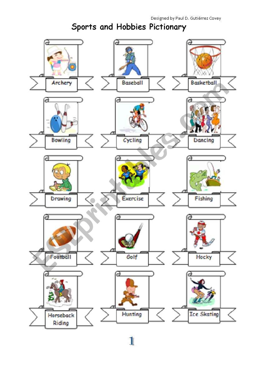 Sports and Hobbies Pictionary worksheet