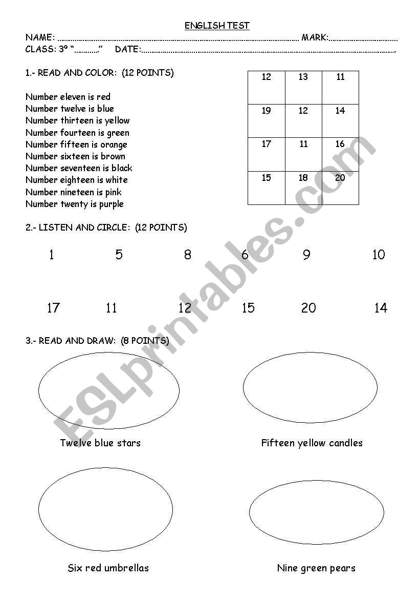numbers from 1 to 20 worksheet