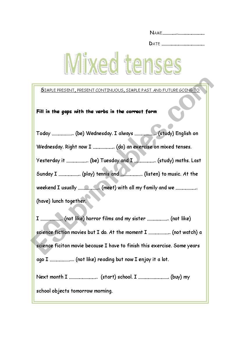 Mixed tenses worksheet