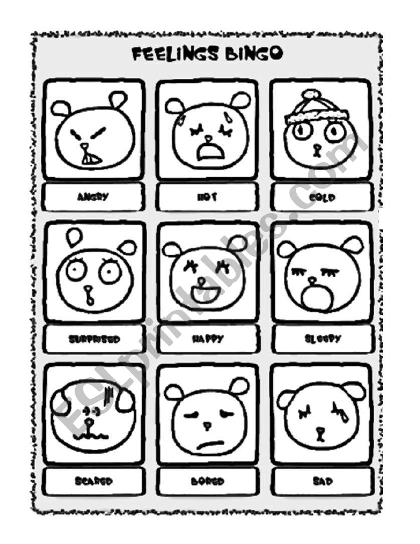 Feeling Bingo Card worksheet