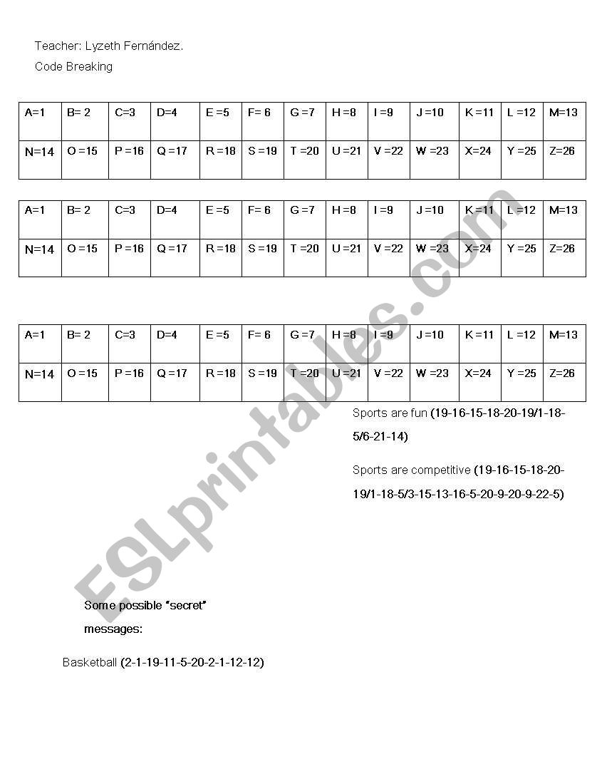 Code Breaking Game! worksheet