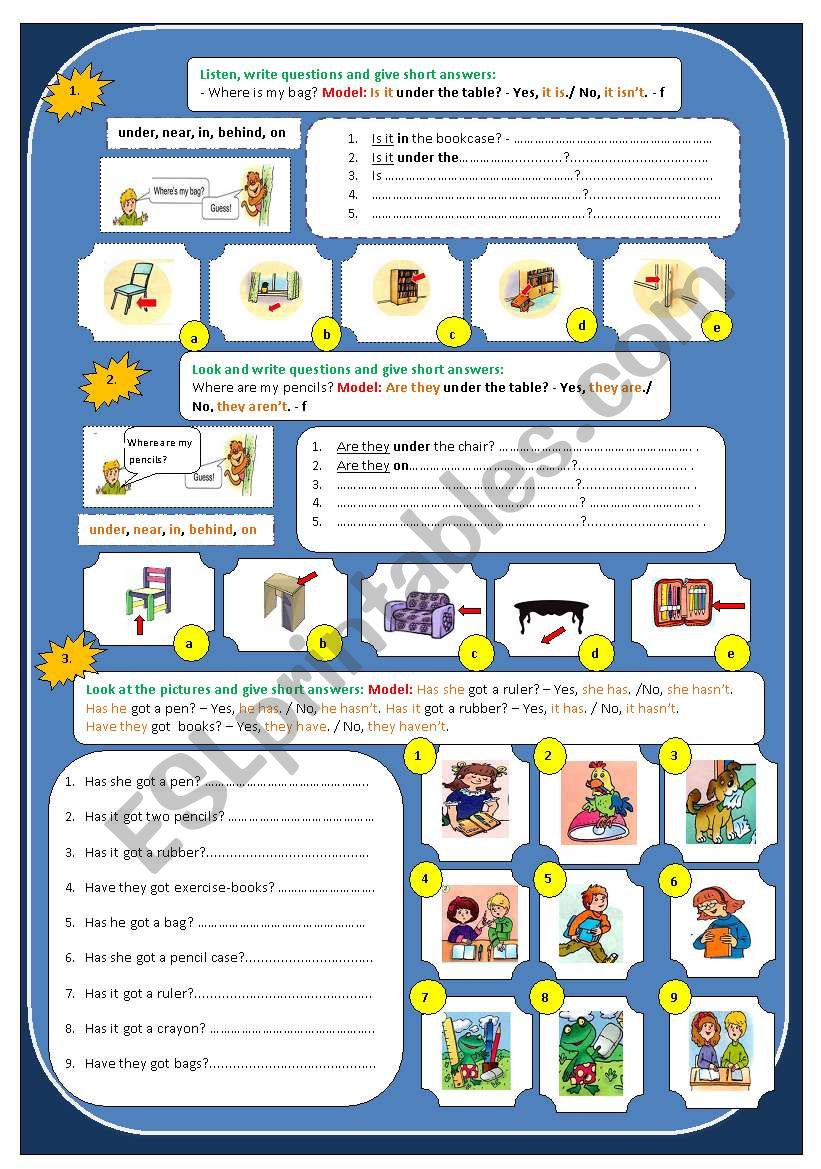 Present Simple Questions and Short answers_to be_to have got(school objects_furniture)