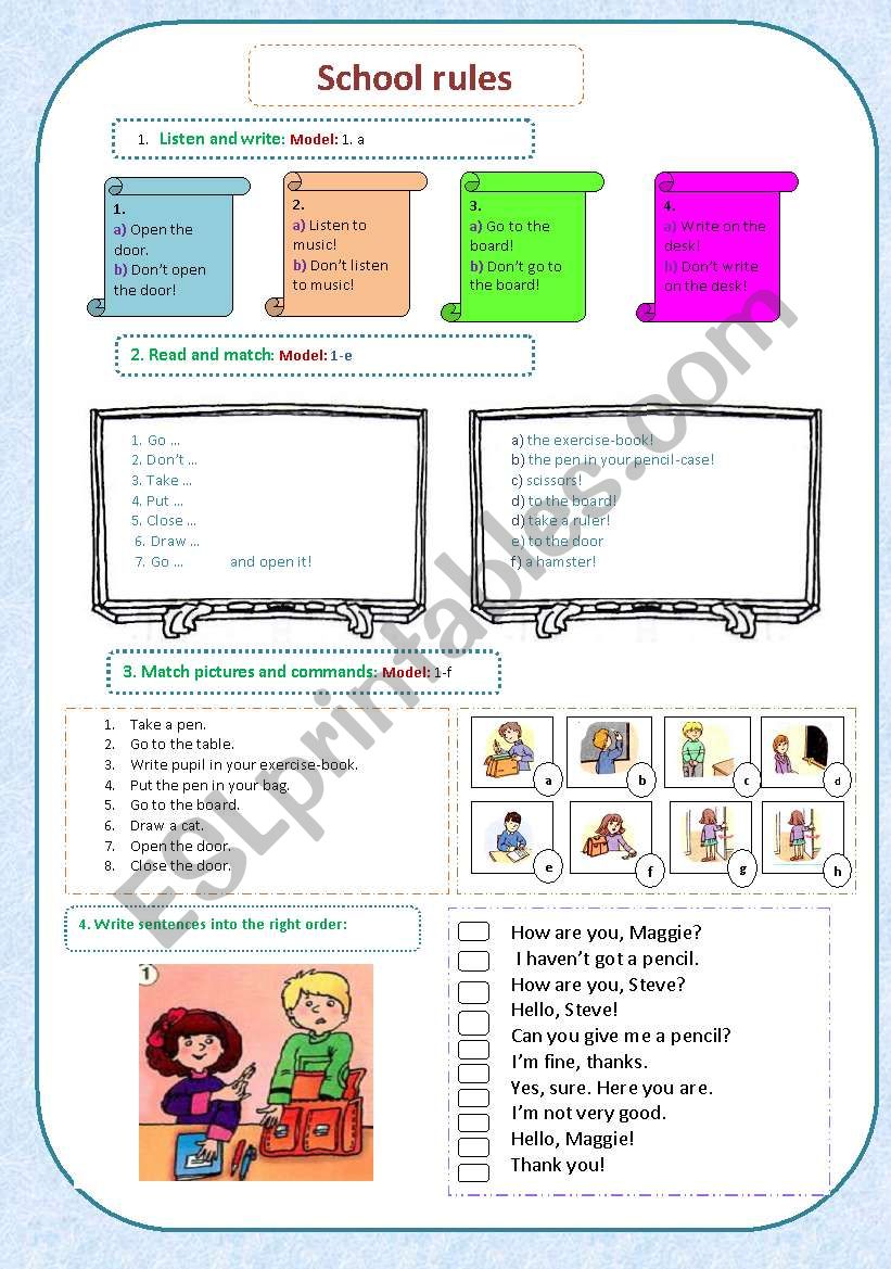 School rules worksheet