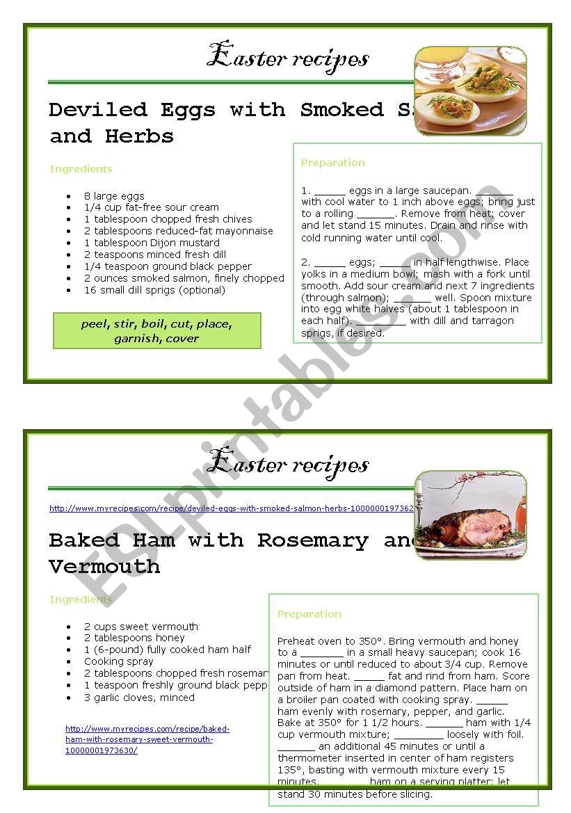 Easter recipes worksheet