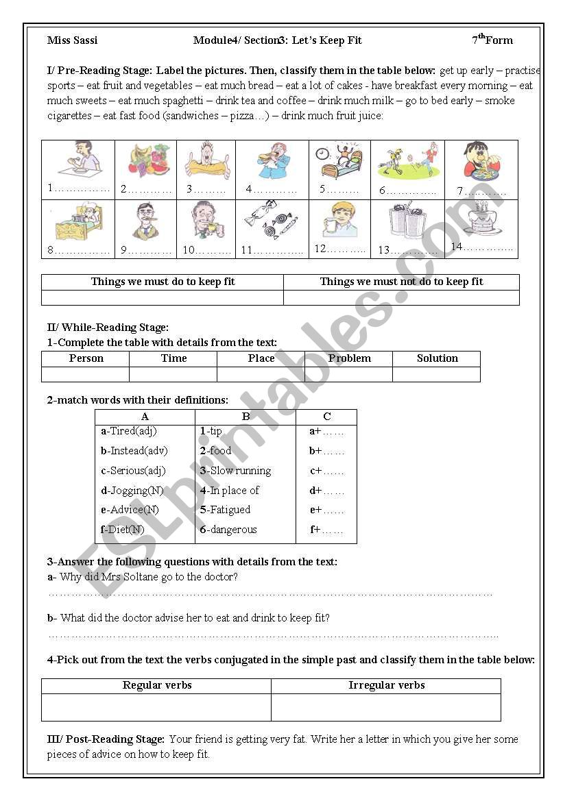 Lets keep fit worksheet