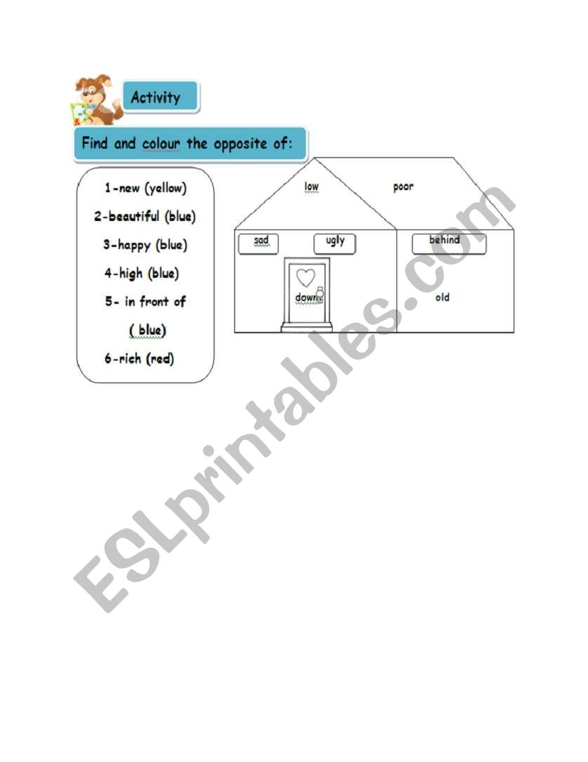 coloring and opposite worksheet