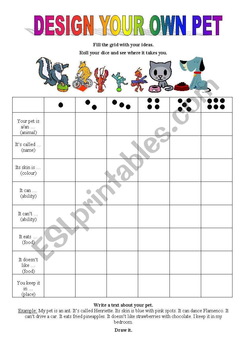 design your own pet worksheet