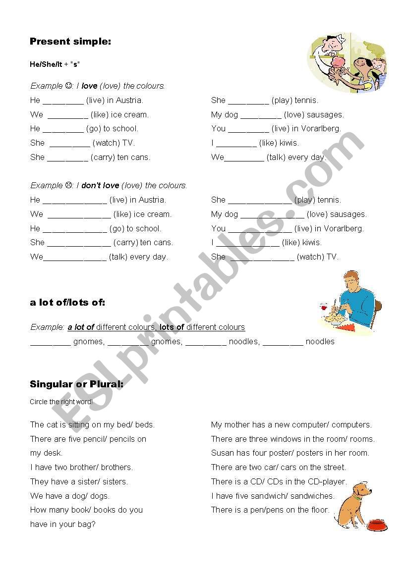 present simple, lot of/lots of, singular or plural (+key)