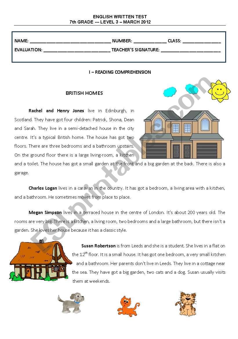 Test British homes worksheet