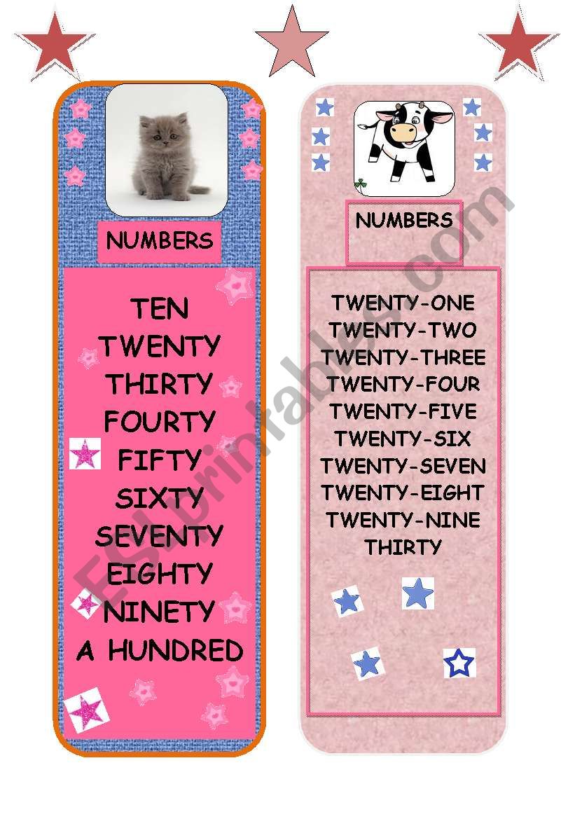 BOOKMARK - NUMBERS  worksheet