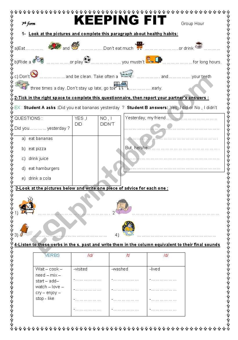 Keep fit worksheet