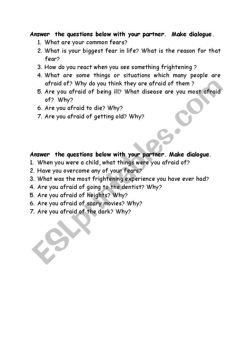 fear worksheet