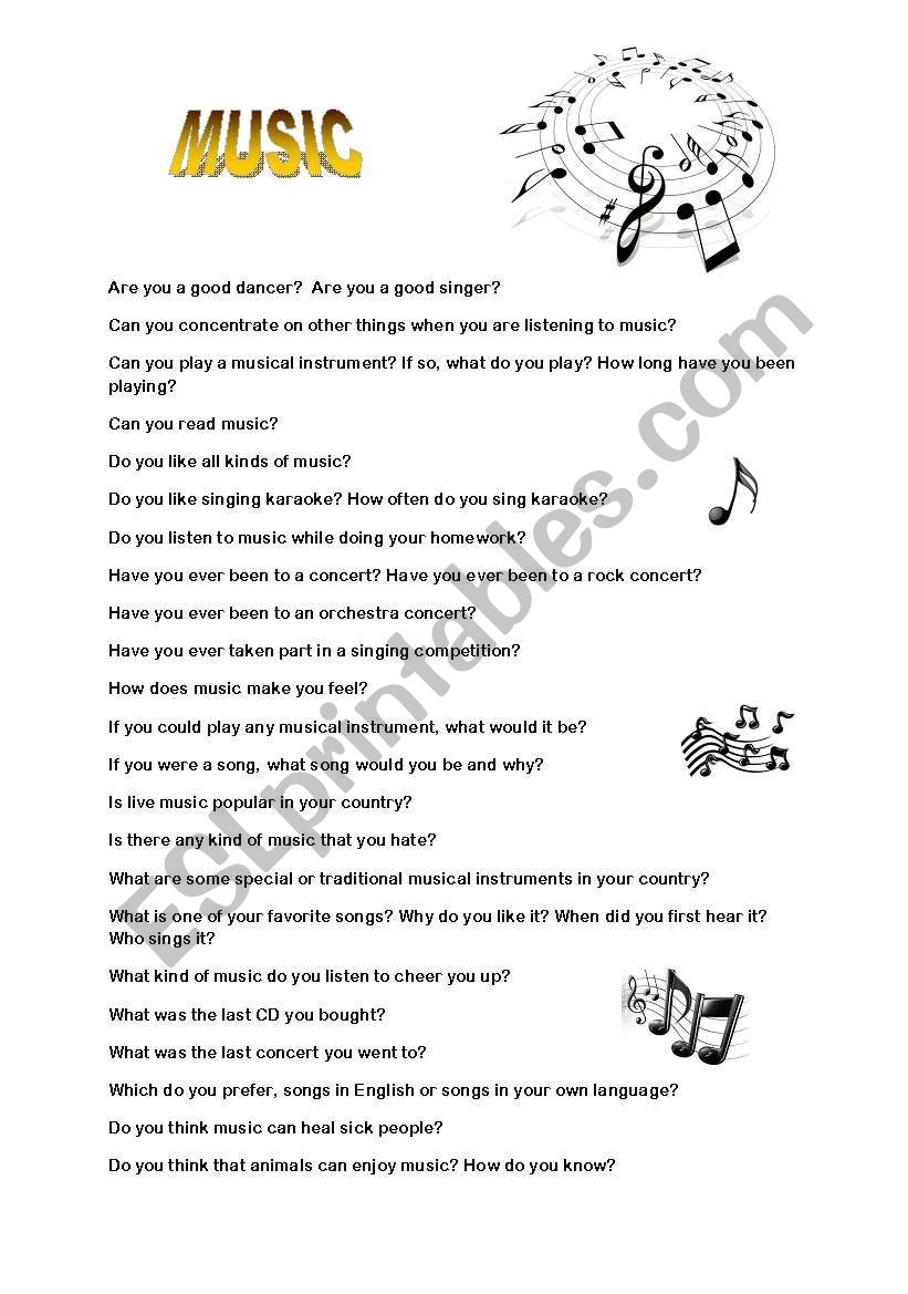 MUSIC worksheet