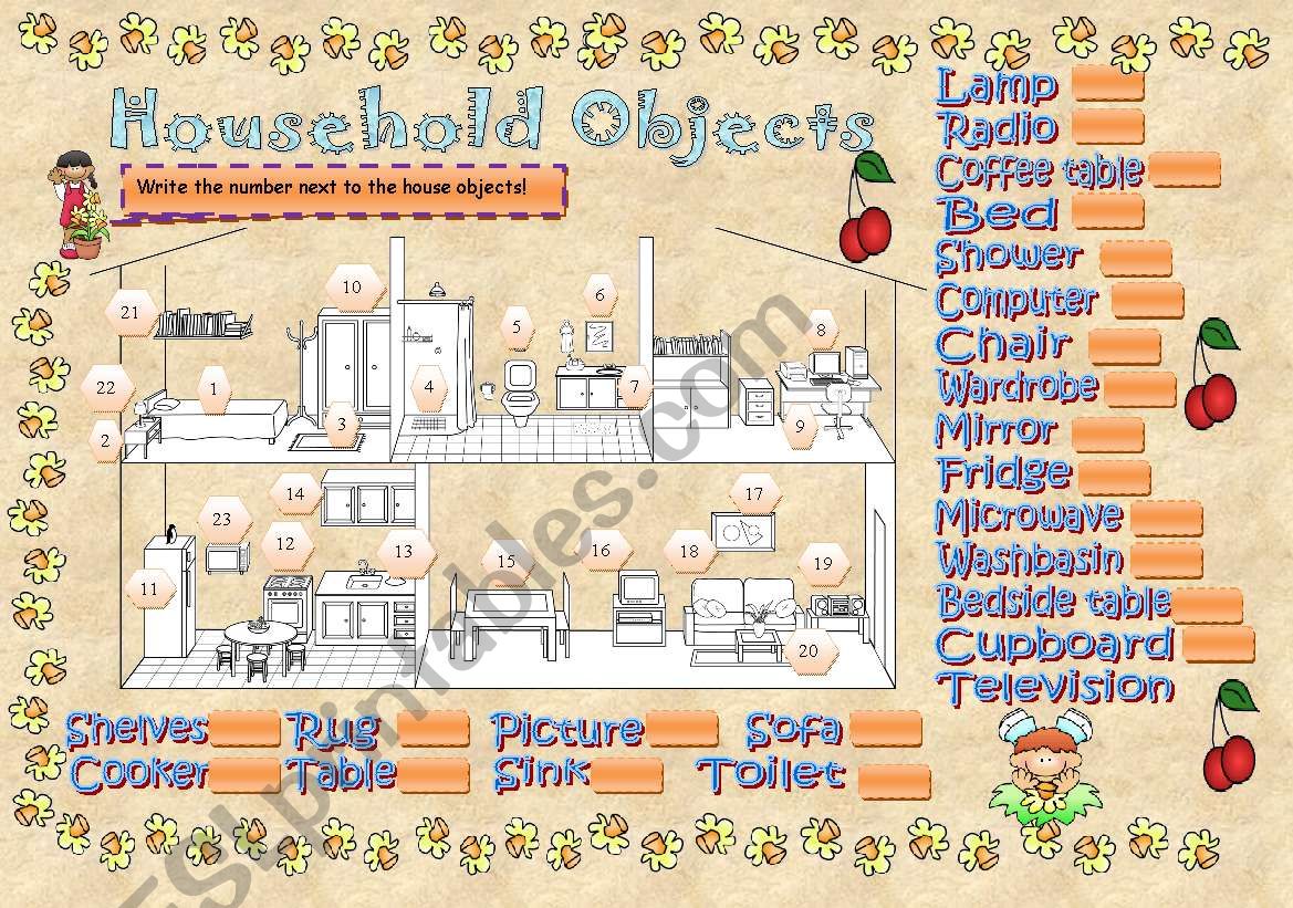 Household objects worksheet