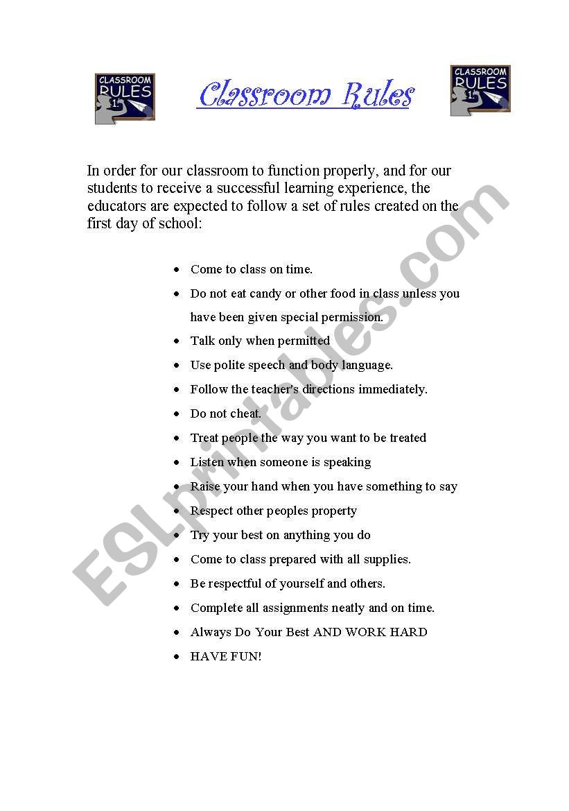 classroom rules worksheet