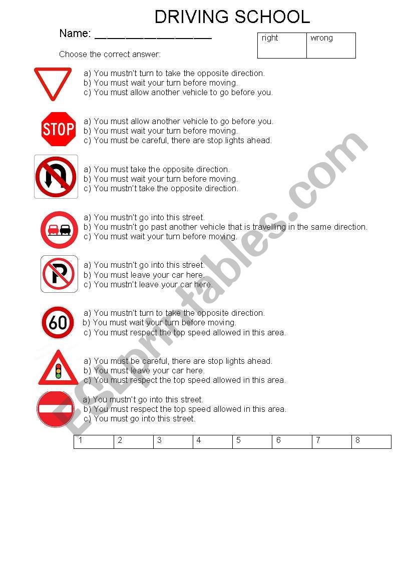 Driving test. Use must or mustnt