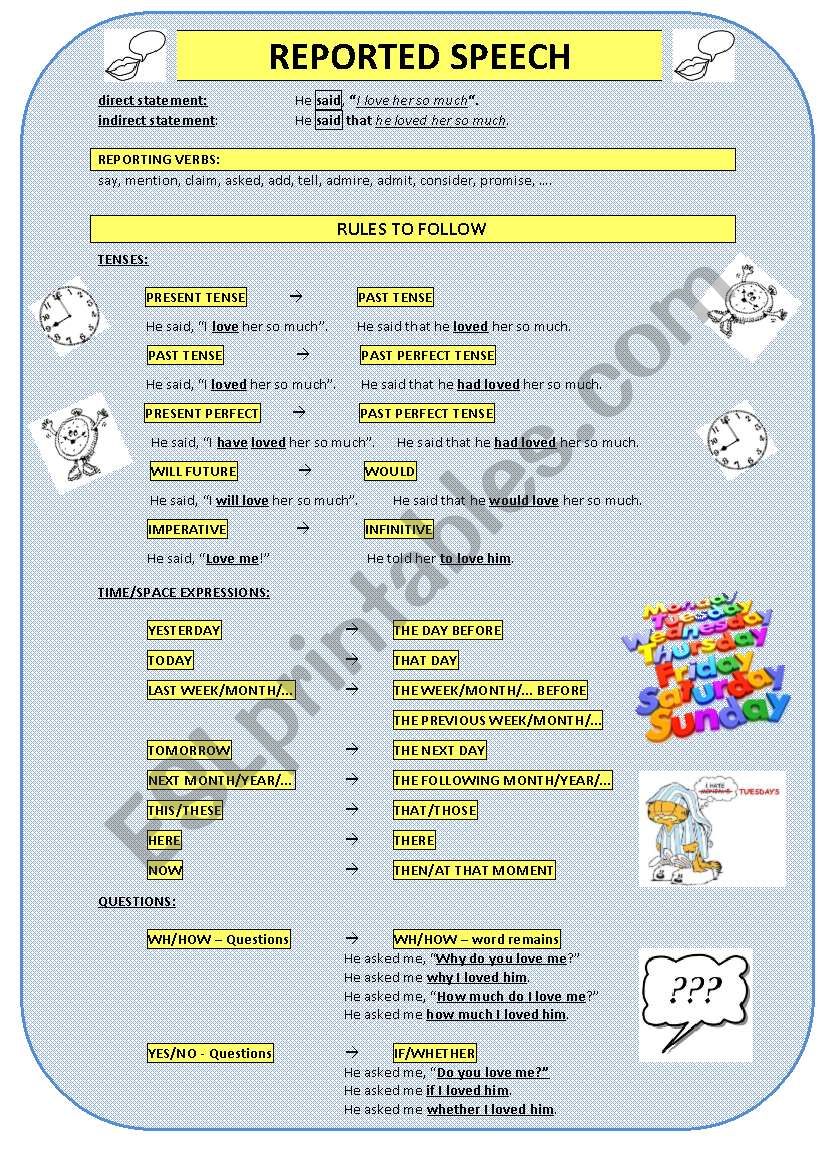 REPORTED SPEECH - worksheets worksheet