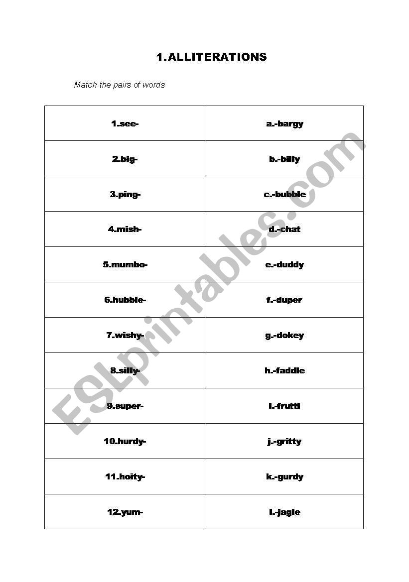 Alliterations worksheet