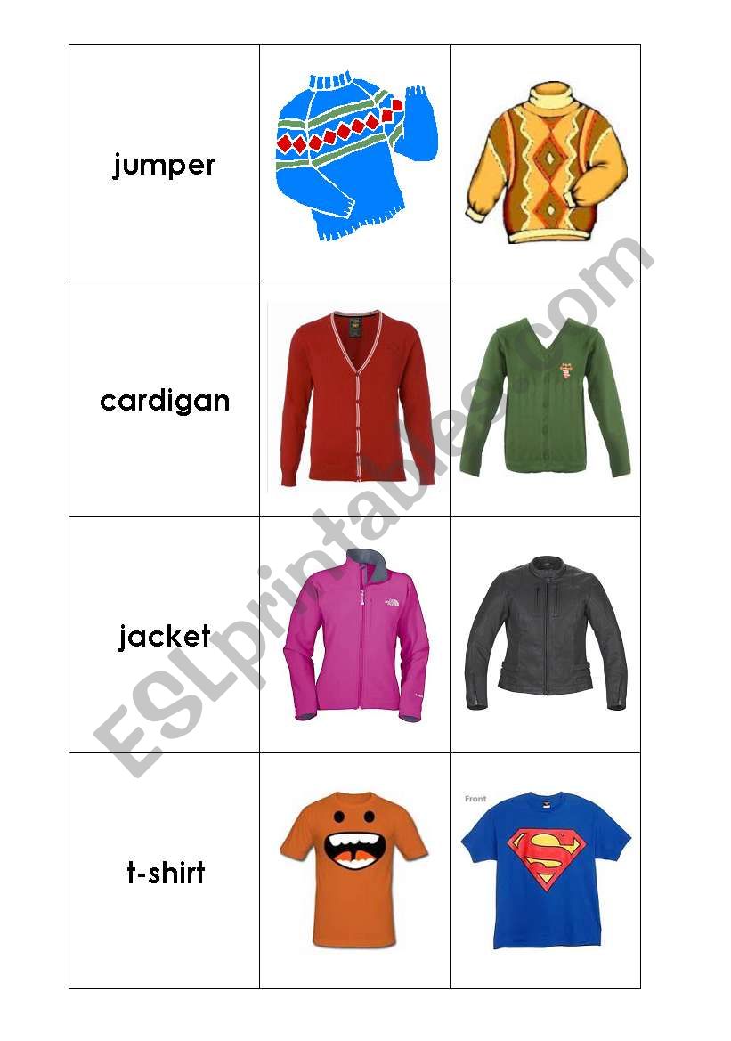 Clothing flashcards worksheet