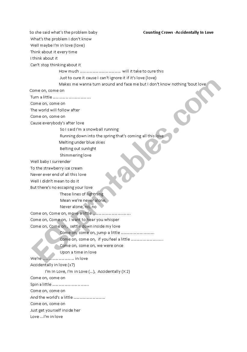 Accidently in love - song with gaps, exercises on comparative & superlative forms