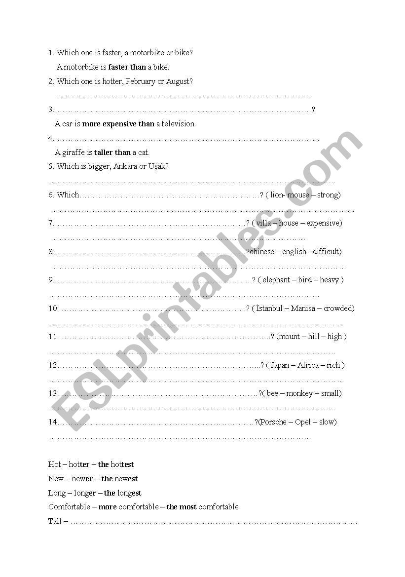 comperatives superlatives worksheet
