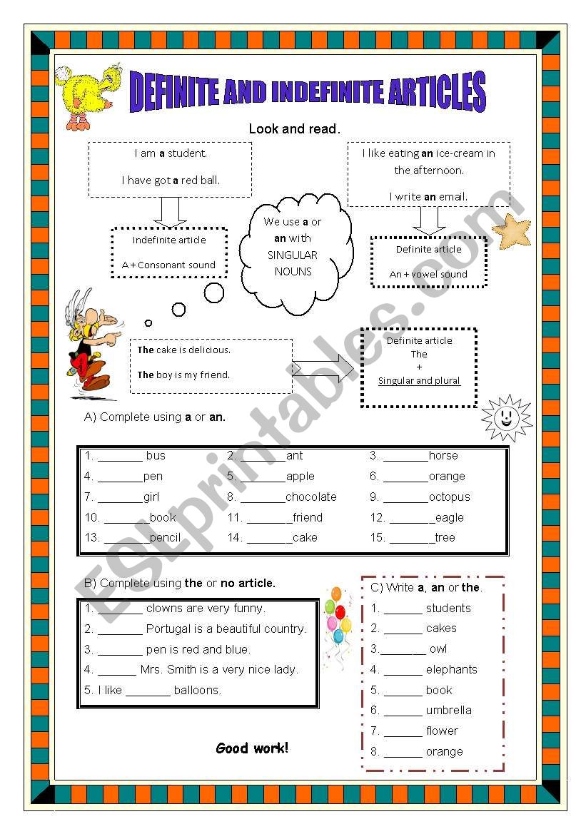 Articles worksheet