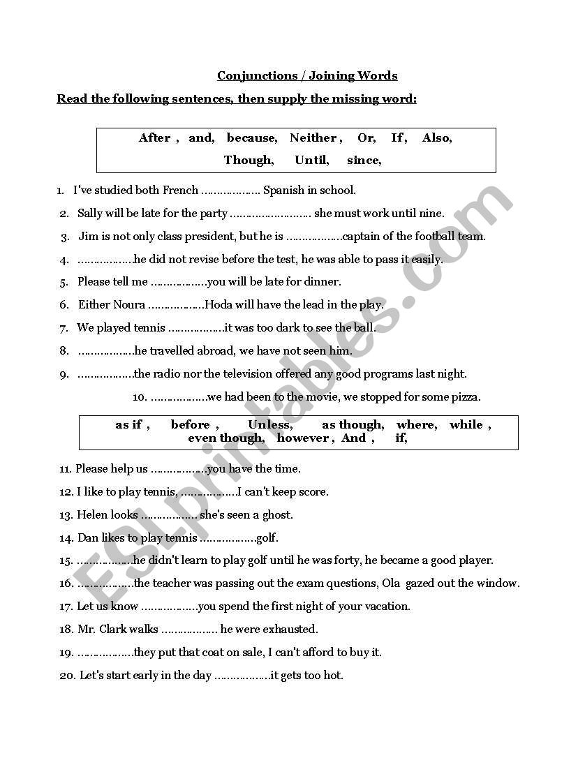 conjunctions worksheet