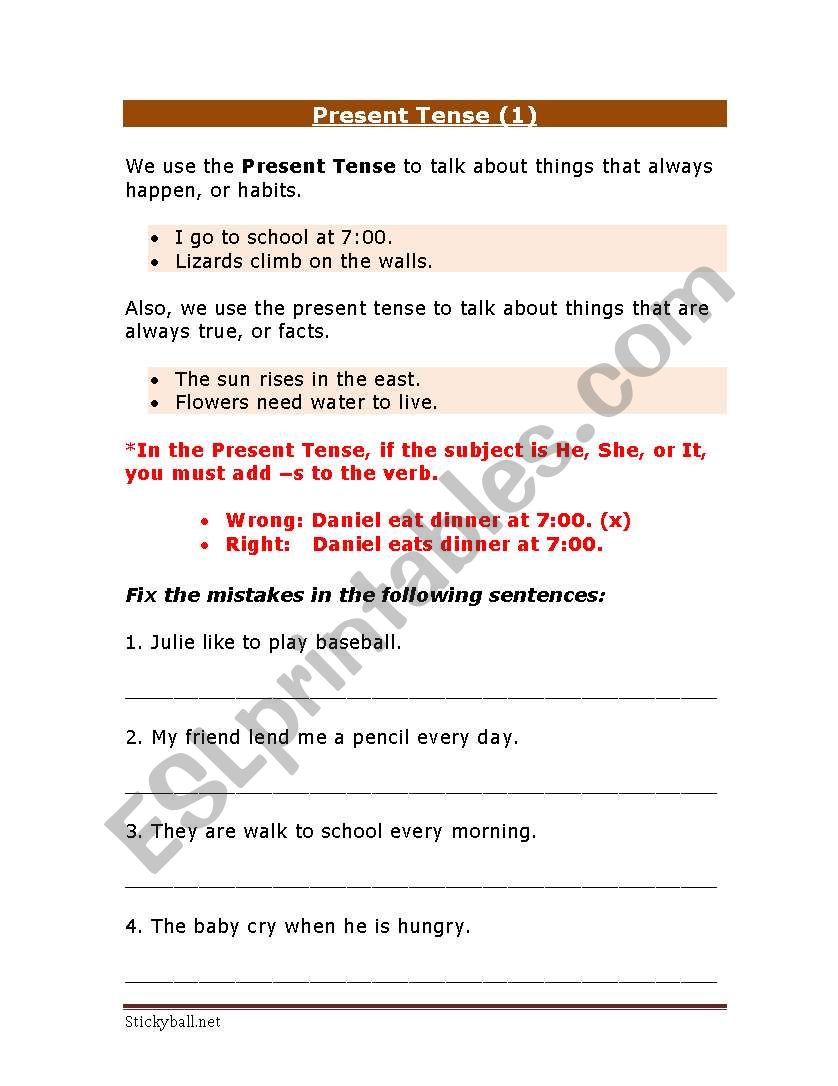 present tense worksheet