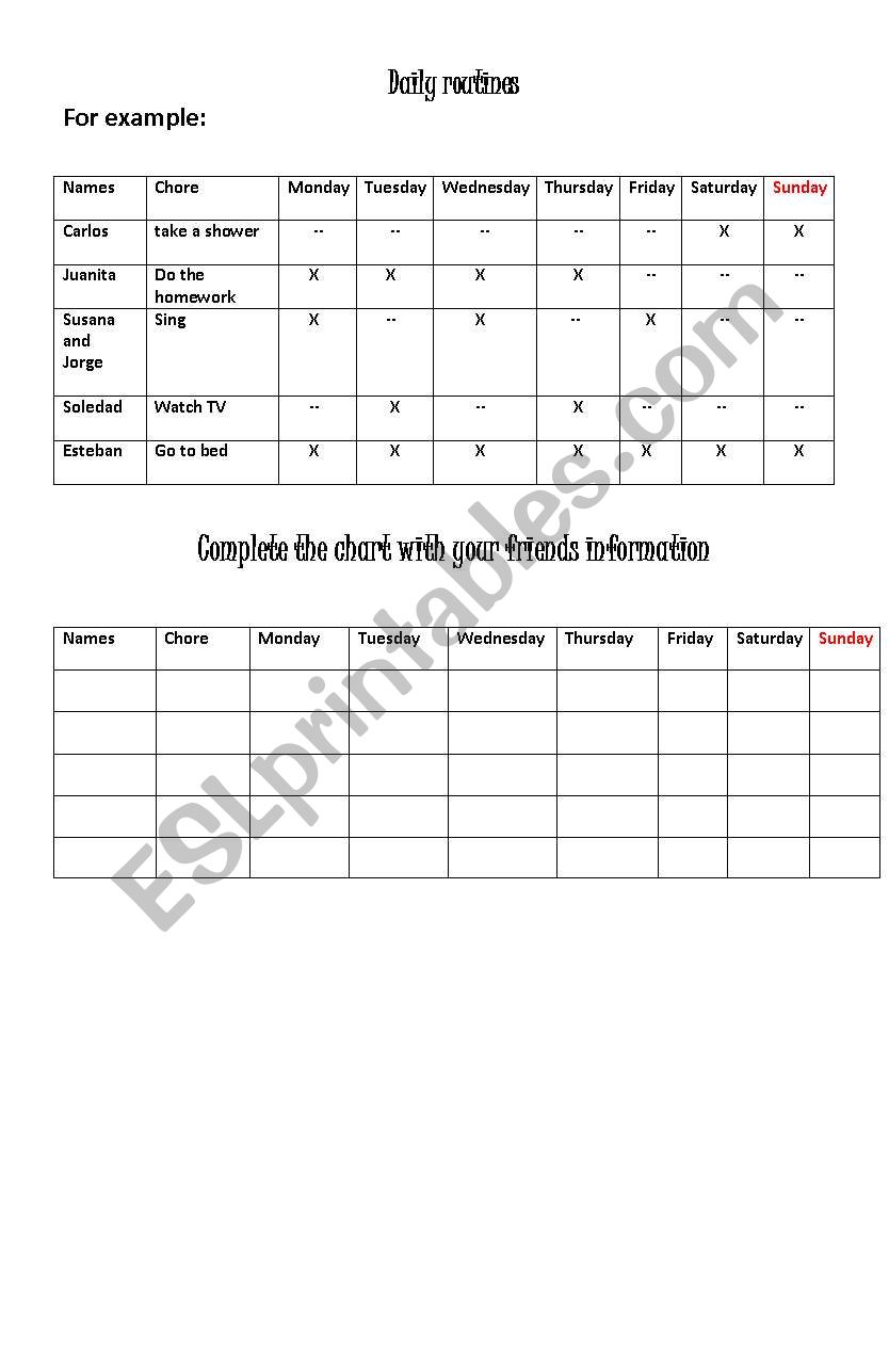 Routines worksheet