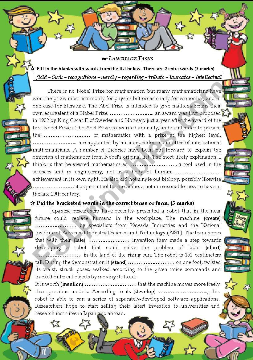 Language Tasks worksheet