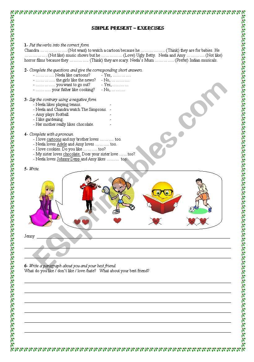 Simple present - exercises worksheet