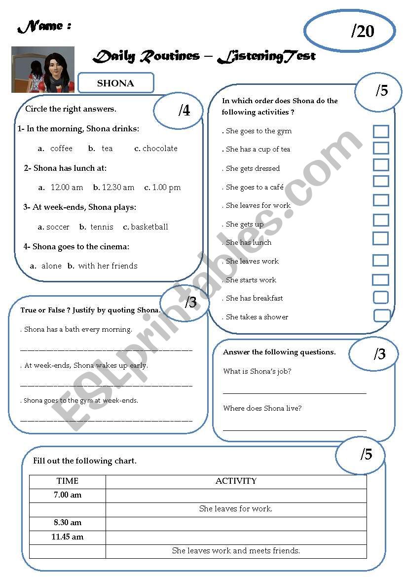 Daily Routines - Listening Comprehension - Test