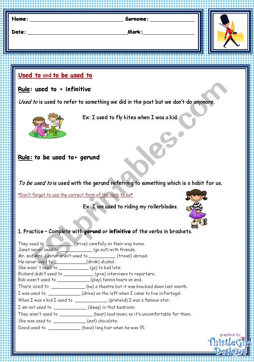 Used to/ be used to worksheet