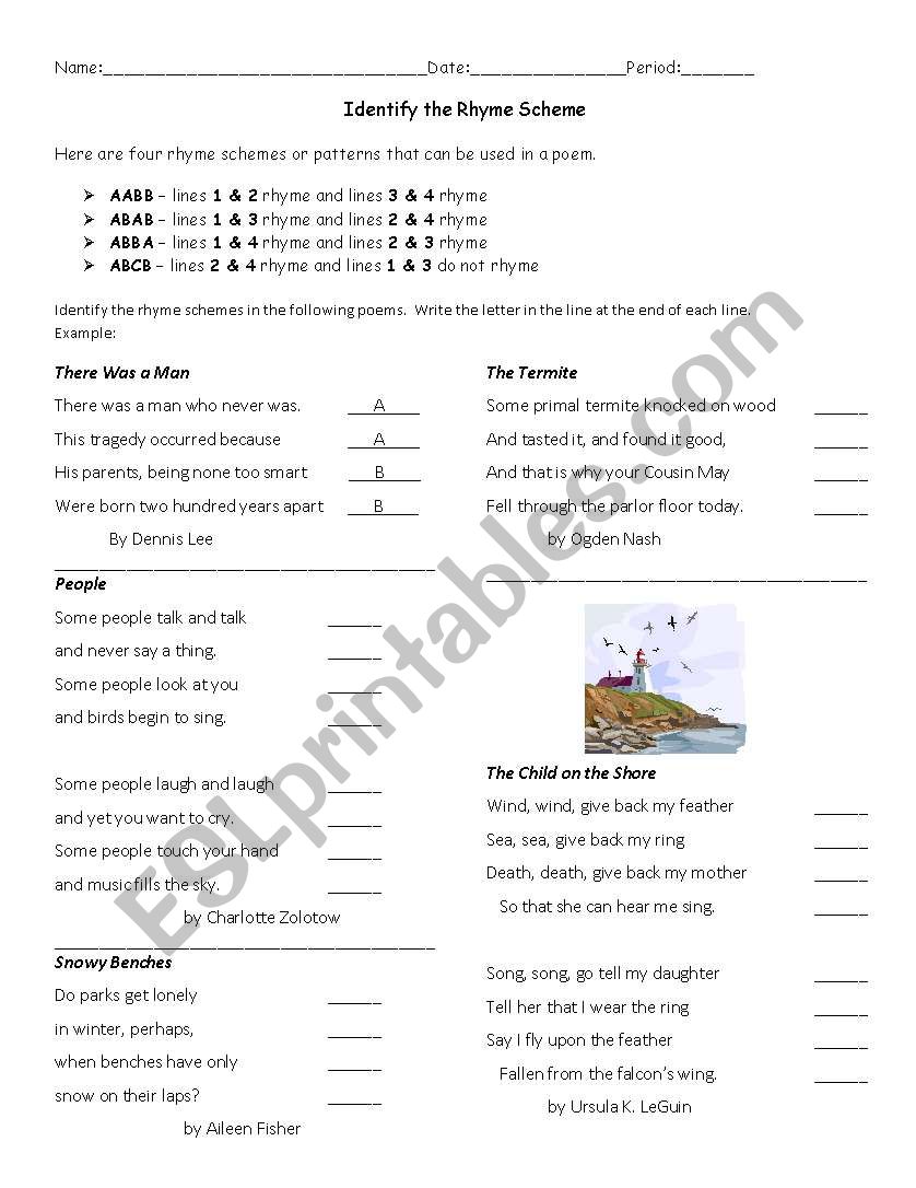 Identifying Rhyme Scheme worksheet