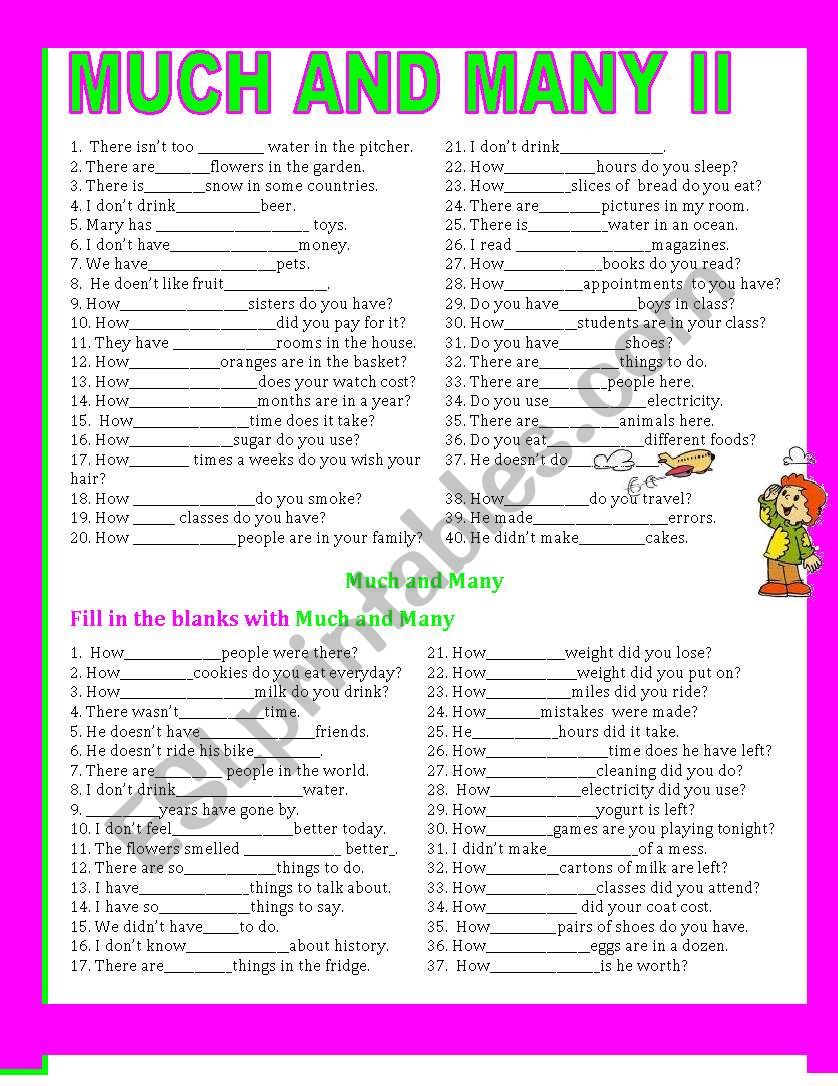 MUCH OR MANY worksheet
