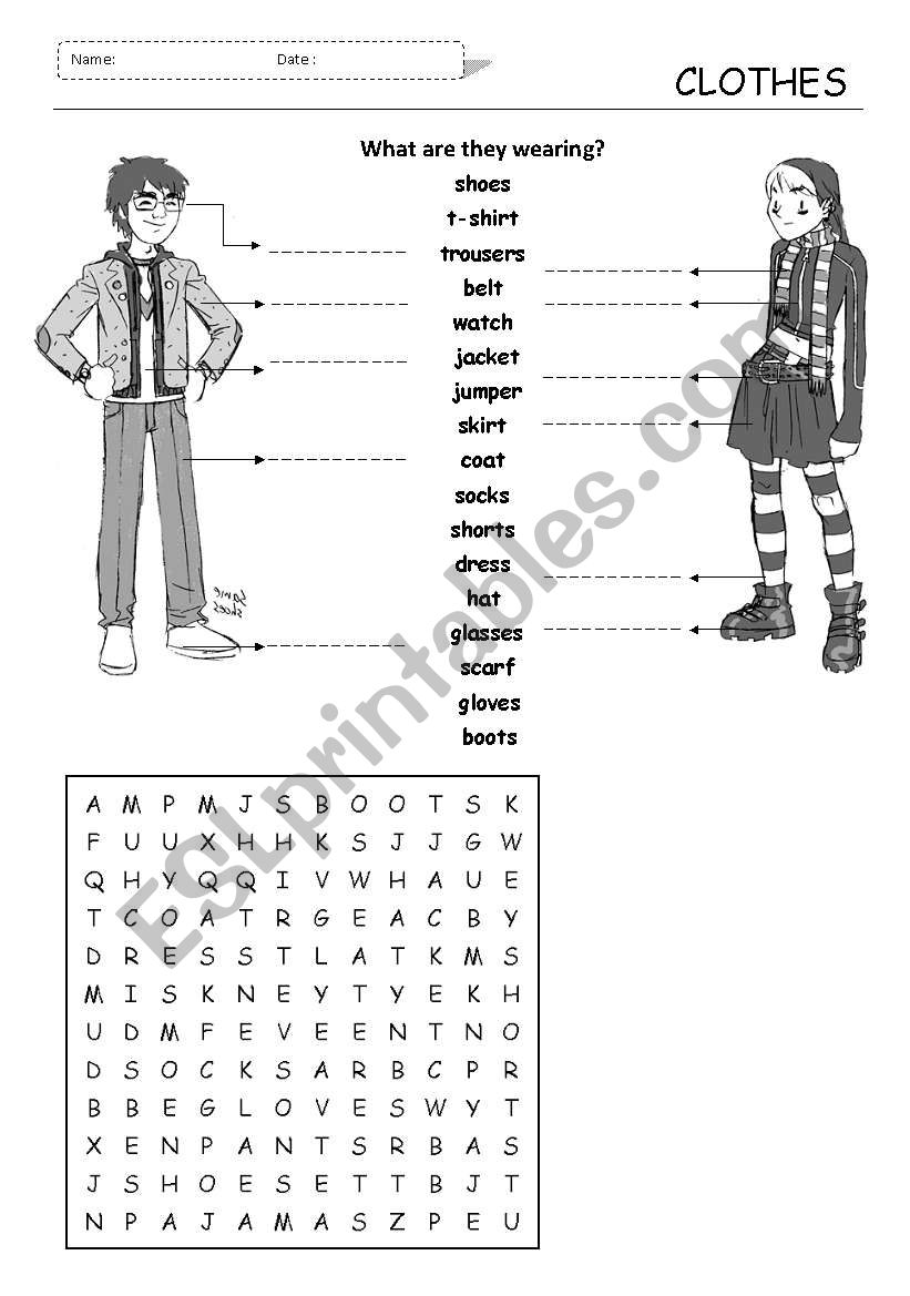 The Clothes worksheet