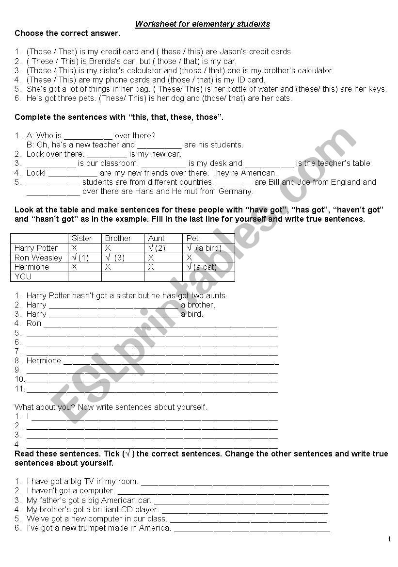 worksheet for elementary students