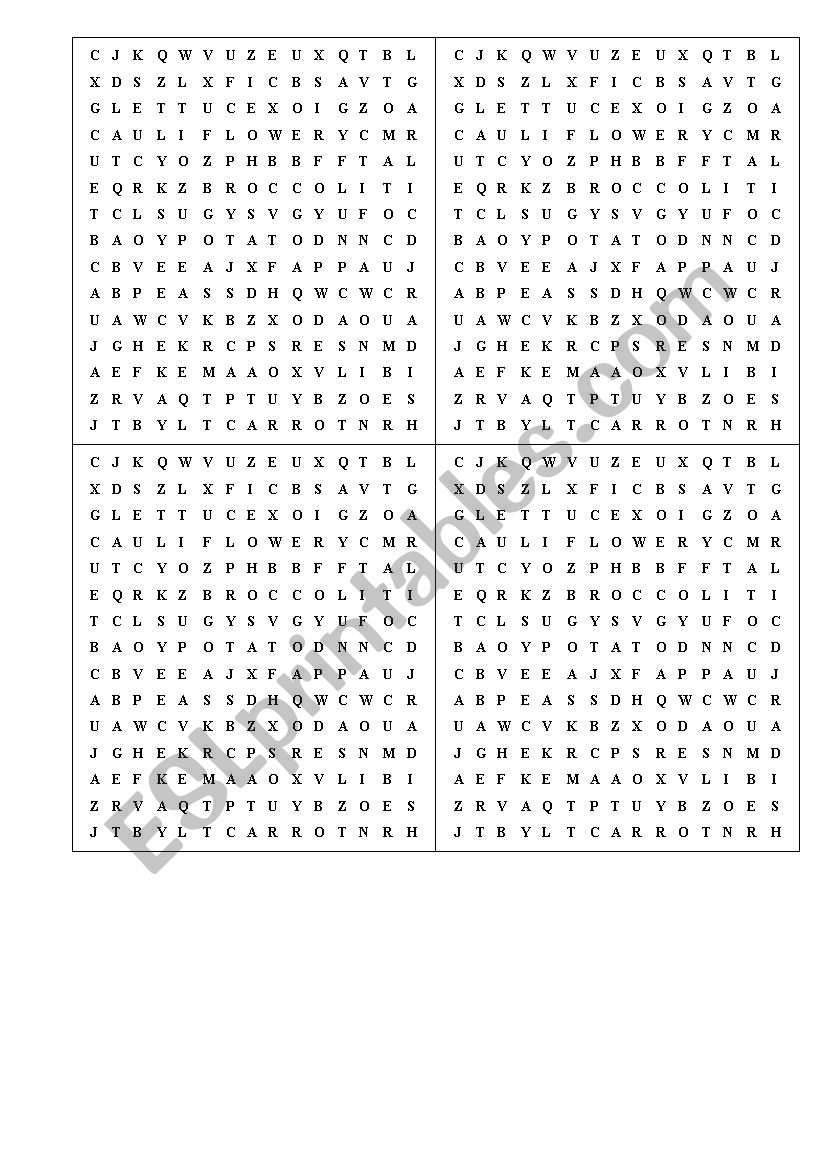 vegetables worksheet