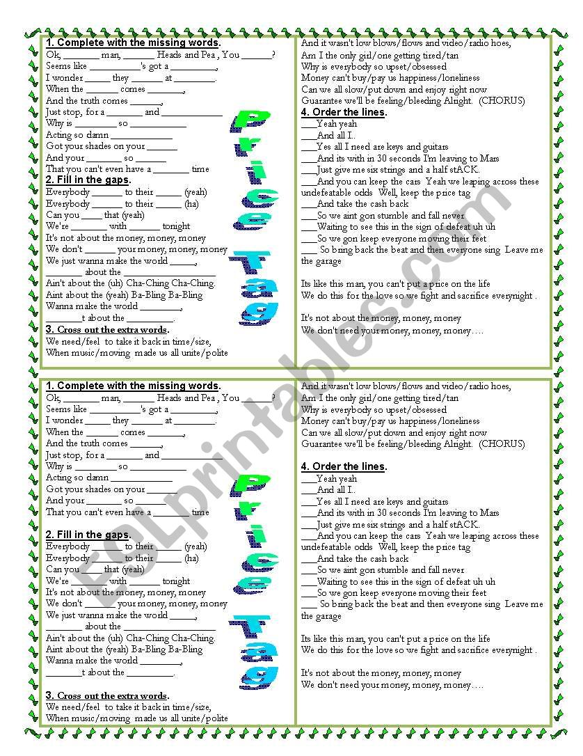 Price Tag worksheet