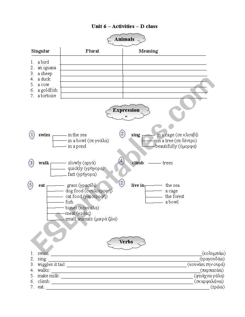 Animal activities - Expression - Collocations