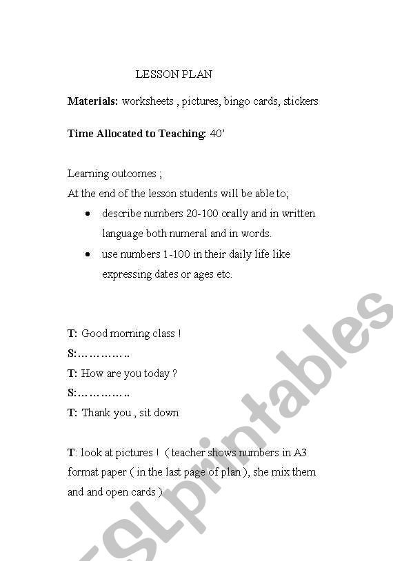 NUMBERS 1- 100 FULL LESSON PLAN !!!!