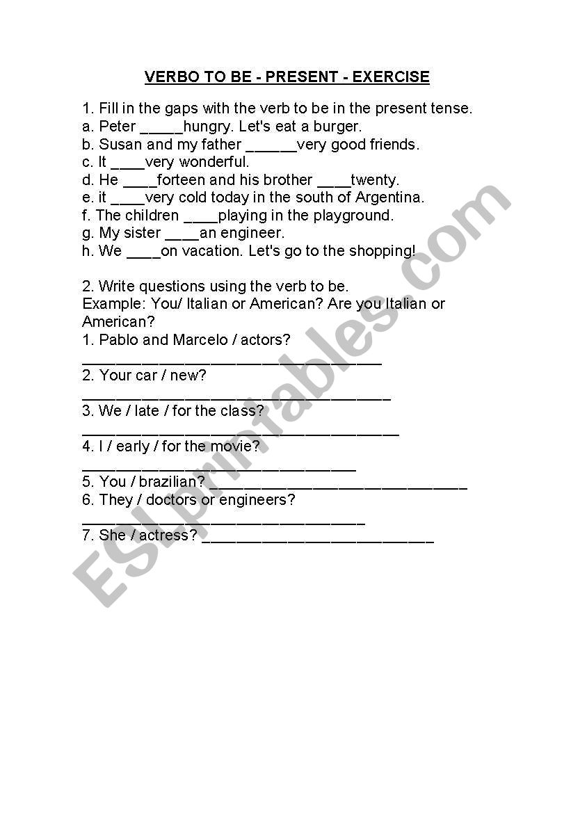 TO BE - PRESENT - EXERCISE worksheet
