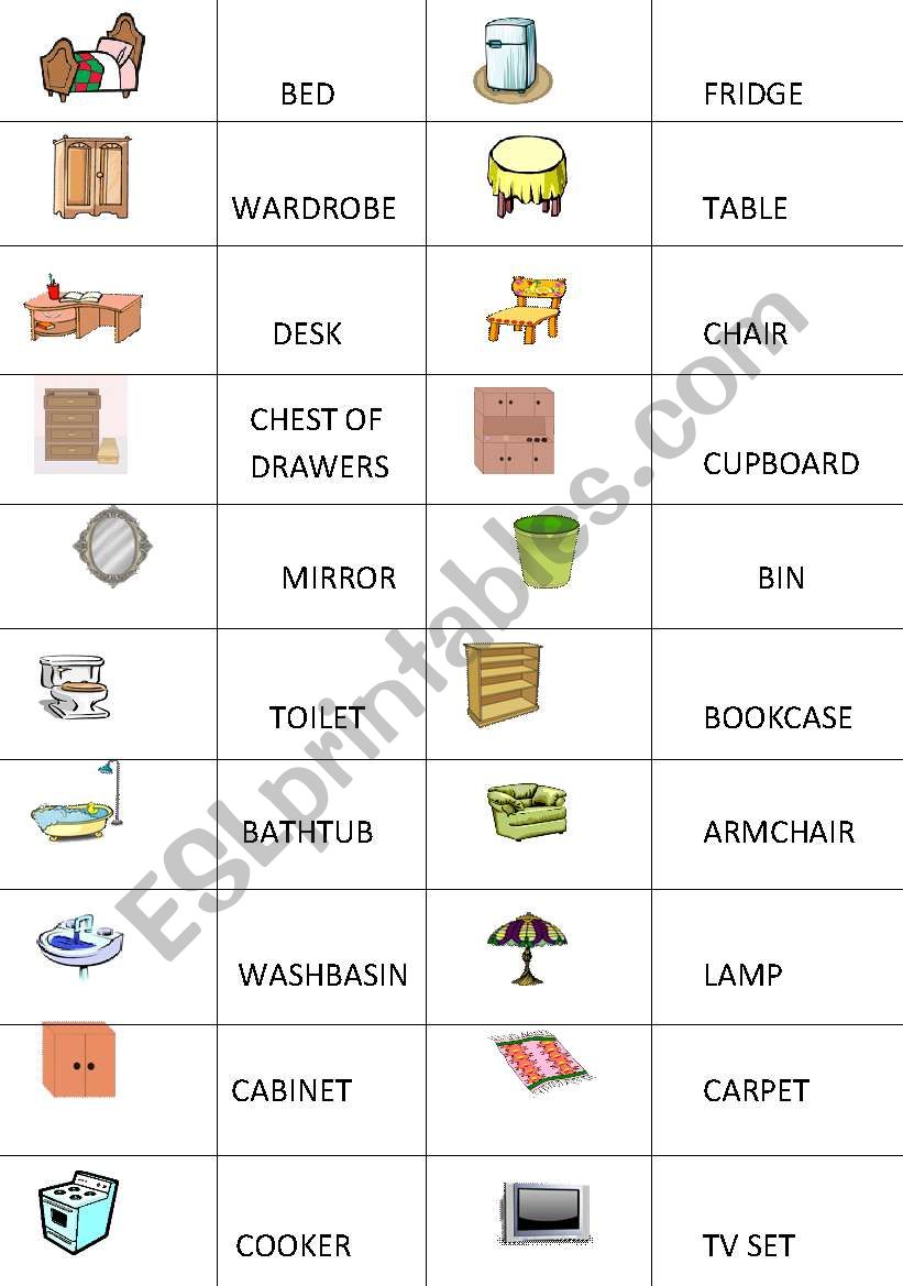 Memory Game - Furniture worksheet