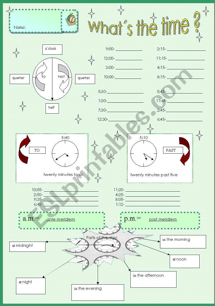 Whats the time worksheet